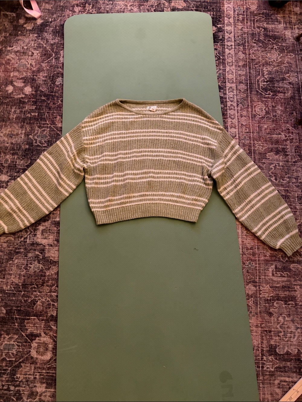 Billabong Olive and Cream Striped Cropped Sweater